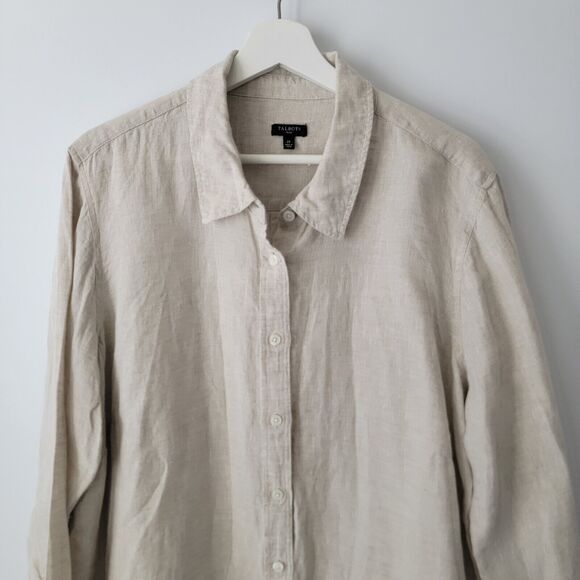 talbots womens shirt size 2X button up 100% linen Beige minimalist Beach - Picture 4 of 9
